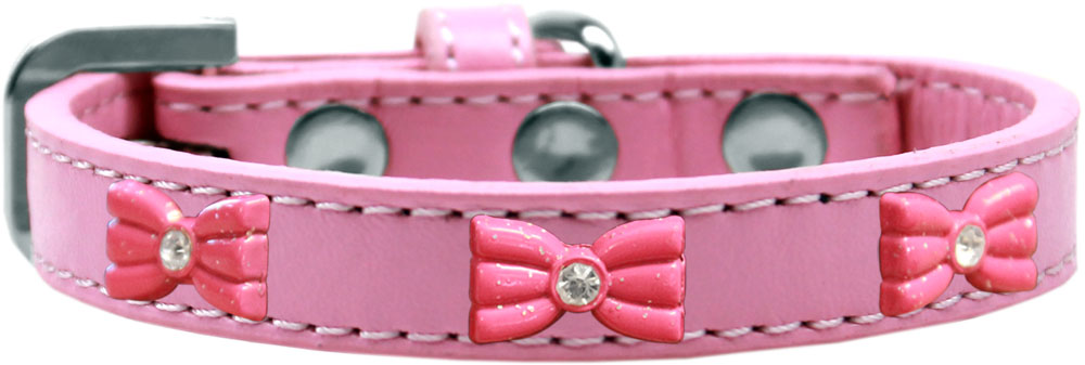 Pink Glitter Bow Widget Dog Collar Light Pink Size 18